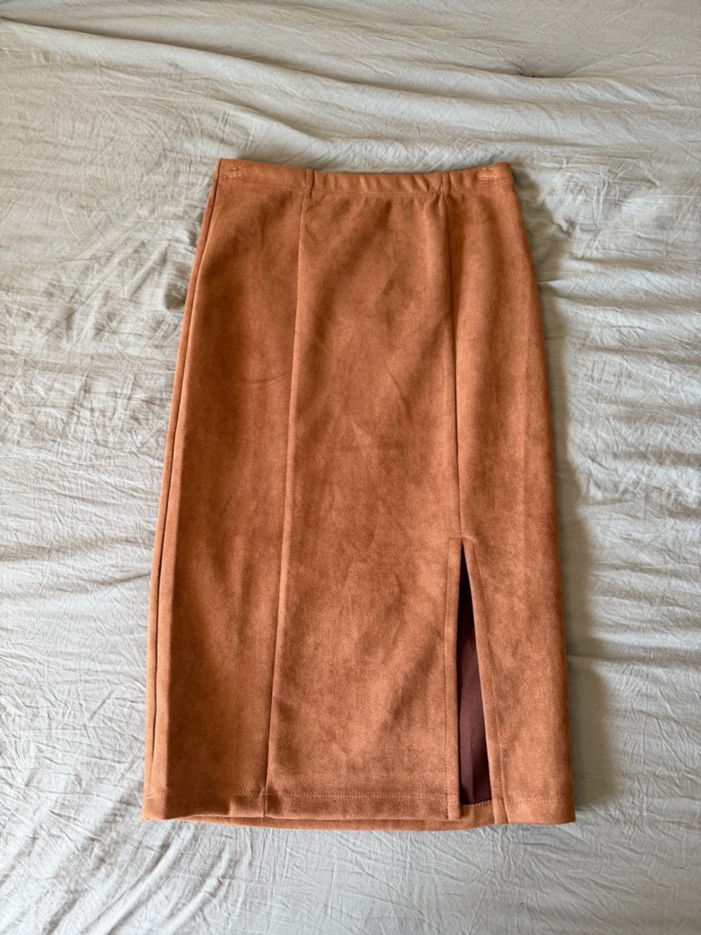 Francesca's Collections Rust Suede-Feel Pencil Skirt with Front Slit